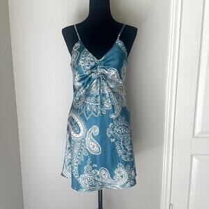 Y2K style blue paisley slip dress timing brand, 90's aesthetic, sexy, size Small
